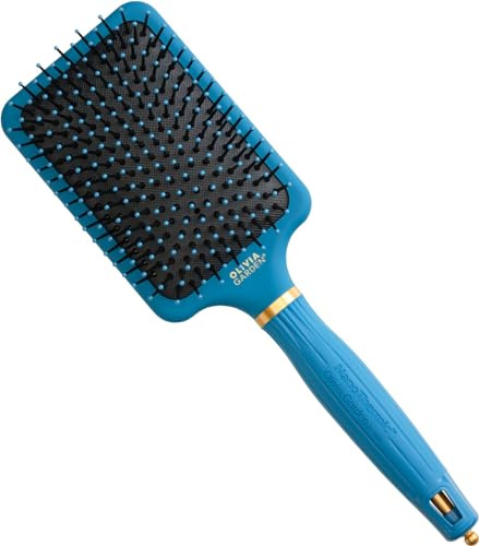 Olivia Garden Haarbürste NanoThermic Paddle Peacock - Blau - Alle Haartypen - Unisex - Antibakteriell - Glanzverbesserung, Begradigung, Reduziert statische Elektrizität