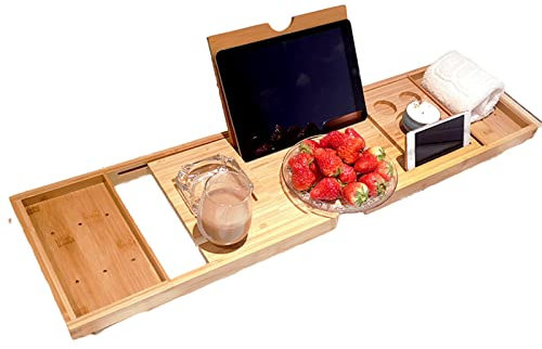 Vassoio portaoggetti per Vasca da Bagno di Lusso, portaoggetti per Vasca da Bagno espandibile per 1-2 Adulti, Vassoio Organizer di Lusso Premium, per Telefono, Bicchiere da Vino, p