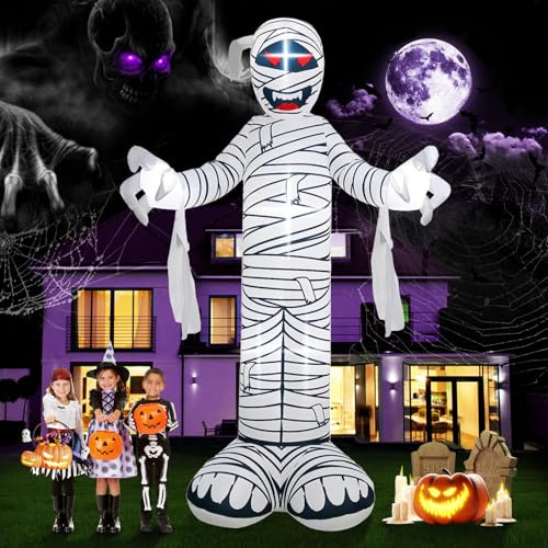 Kalolary Inflable Decoración de Halloween Decoración Inflable con Luces Led de Fiesta de Halloween Decoración de Patio jardín (12FT, Momia) | Decoración inflable de Halloween para exteriores e interiores, perfecta para patio, jardín, césped, decoración de fiesta