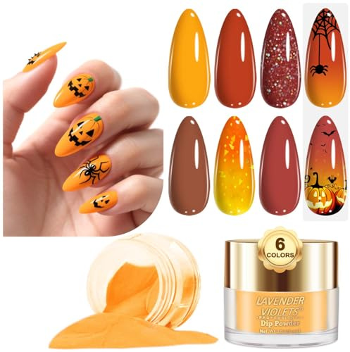 Lavender Violets 14g x 6 colours Dip Powder Earth Colors Autumn & Winter Yellow Bright Orange Colors Temperature Changing Nude Brown Nail Art Manicure Large Capacity Dipping Powder Glitter J206