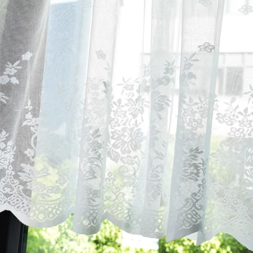 Molaxhome Kitchen Curtains White Lace, Floral Embroidered Semi Sheer Curtain Window Valance for Kitchen Cafe Dinning Bath Room