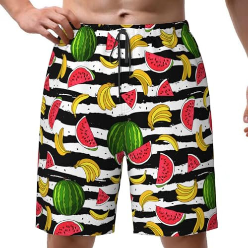 hihihihihihihihi Boardshorts für Herren, schnell trocknend, Strand-Shorts, lustige Bademode, Badehose, Wassermelone Banane Zebra Streifen, S