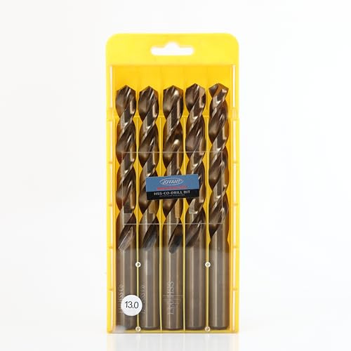 Brocas de cobalto de 33/64 pulgadas (13 mm), acero M35- HSS de alta velocidad para taladro/destornillador, brocas de acero inoxidable de alta resistencia, 5 unidades