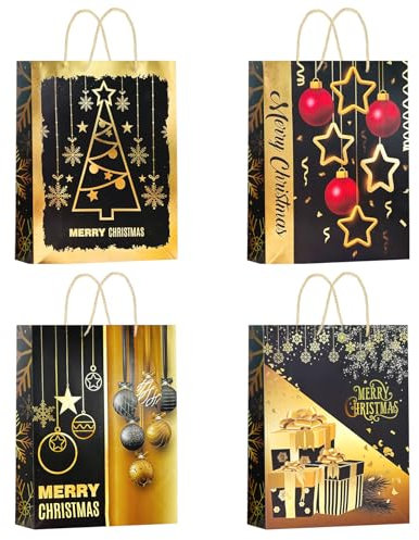 M&W DasDesign Geschenktüten Weihnachtstüten Set–12er Papiertüten Geschenkverpackung Weihnachtsbeutel Geschenktaschen 32x26x10cm Weihnachten groß klein zum Befüllen