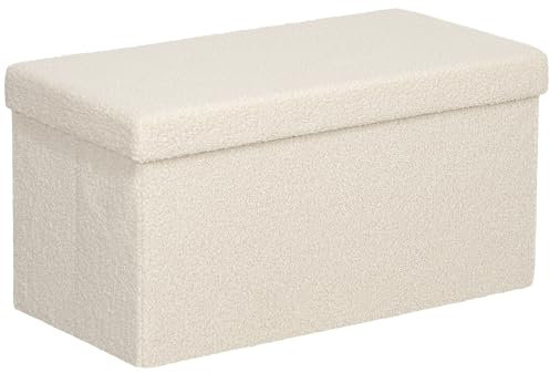 HOMCOM Sitzbank mit Stauraum faltbar Polsterbank mit Samtoptik, Sitztruhe, Truhenbank für Wohnzimmer Schlafzimmer Flur 76 x 38 x 38 cm, Cremeweiß
