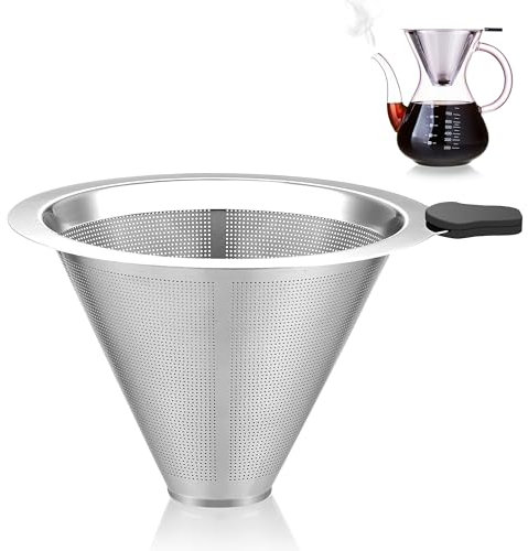 Filtro per Caffè Pour Over in Acciaio Inox – Filtro Riutilizzabile a Maglia Fine Doppio Strato, Compatibile con Tazza o Caraffa, Facile da Pulire, Senza Carta, Portatile per Viaggio o Campeggio