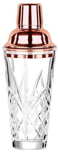 Dzmuero Shaker cocktail, Shaker caffe freddo, Shaker acciaio, Miscelatore in vetro, coperchio in acciaio inox, con strato di funzione filtro, sigillato e durevole, per casa e bar (oro rosa)