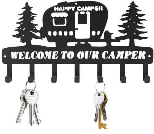 Greyoe Porte Clef Mural, Porte Clé Mural, Boite a Clefs Murale Decorative, Porte-clés Mural Avec 7 Crochets en Fer Forgé Hibou Porte-clés en Métal Crochet à Clés Ornement (camping-car et arbre, 1 Set)