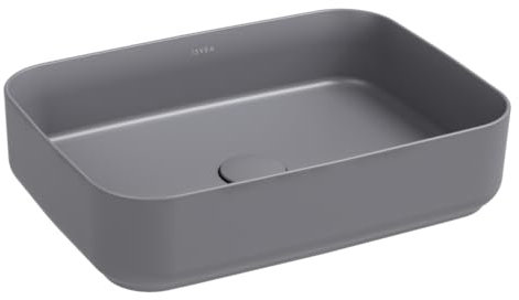 Lavabo rettangolare da appoggio senza troppo pieno in ceramica senza foro rubinetto - Grigio Pietra Opaco