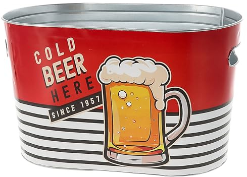 Bierkühler Eimer 'Cold Beer here' | 34x20cm Stahlblech | Bierkübel Retro-Design für Bierflaschen Getränkeflaschen (1 x Bierkühler 'Cold Beer here')