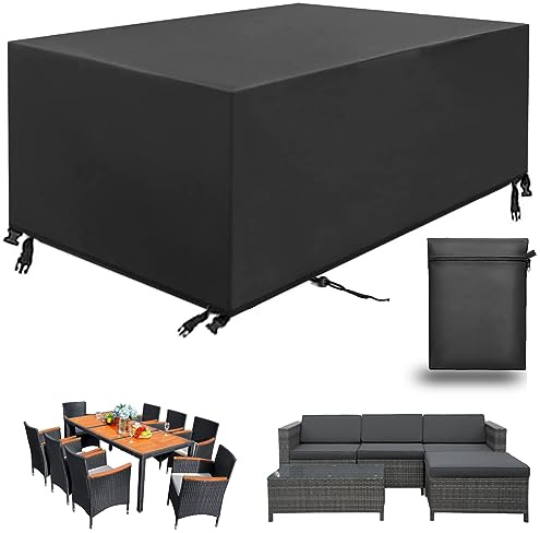 Aipwerer Housse de Table de Jardin Imperméable 420D Oxford 200x100x72cm | Noir, 420D Oxford, Imperméable, Anti-UV et Indéchirable, Avec Cordon et Sangles, Pour Table et Mobilier de Jardin
