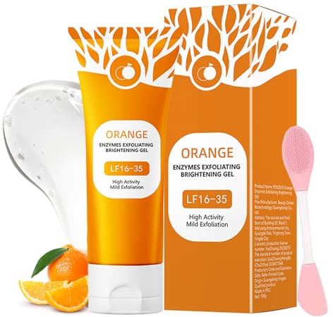Natürliches Orange Peeling Gel, Gentle Exfoliating Gesichtspeeling, Enzym Peeling Gesicht Porenreiniger, Face Scrub für Tiefenreinigung, Gesichtsreinigung & Hautpflege, Reinigungsgel（100g + 1 Bürste）