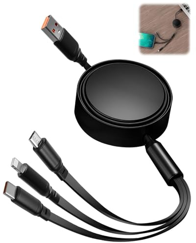 66W Multi Embout Rétractable 3 en 1 Câble USB Multi Embout avec Ports Type-C/Micro-USB/Light-ing, Charge Rapide 5A 35cm - 120 cm Rétractable pour 16/15/14, Tablettes, Samsung Galaxy