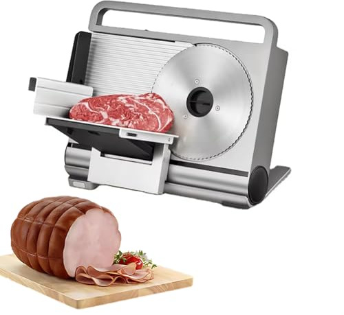 Cortador eléctrico de carne, cortador de alimentos con hoja de acero inoxidable extraíble de 19 cm, grosor ajustable de 0 a 15 mm, protección de bloqueo infantil para carne, queso, pan