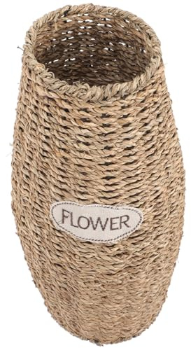 Geflochtene Bodenvase aus Rattan, Khaki, für Pflanzen und Blumen | Fester Standfuß, ohne Grate, Schlafzimmer und Garten, Dekorative Form für Arrangements