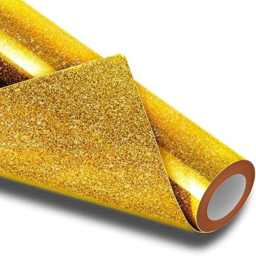 Creatorally Glitzer Flexfolie Rolle 30,5 cm x 1,52 m Gold, Plotterfolie Bügelfolie HTV Transferfolie für Textilien, Kleidung & DIY Bastelprojekte