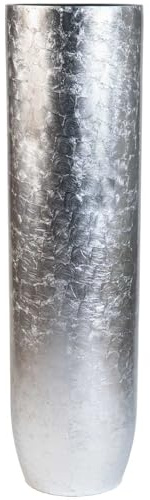 VIVANNO Pflanzgefäß Bodenvase Silber Hochglanz Fiberglas 33x120 cm für Innen Modern & Stilvoll