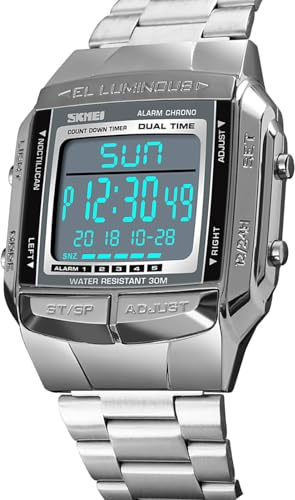 ZJchao Männer Analog Digitales Uhr Edelstahl Band 2 Zeit Display 5 Alarm Hintergrundbeleuchtung Wasser für Casual Sports Outdoor