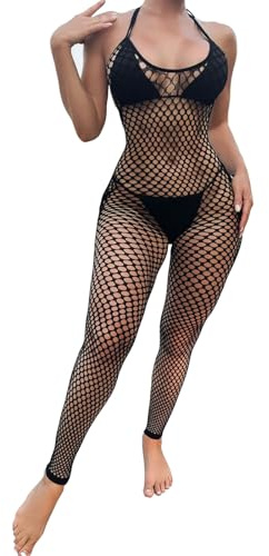 VicSec Women Fishnet Lingerie Sexy Crop Top and Shorts Sheer Mesh Bodysuit | See Through Babydoll Chemise Hollow Out Bodystocking Teddy Outfit Rhinestone Underwear for Clubwear Nightwear Nightgown