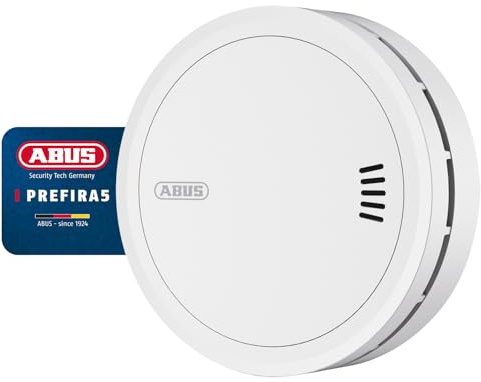 ABUS Prefira 5 rökdetektor – certifierad rökdetektor med utbytbara 5 års batterier, stor testknapp, falsklarmreducering tack vare insektsskydd och föroreningskompensation