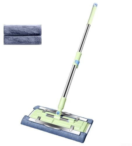 Fregona plana para el hogar con almohadillas de microfibra desechables, mango de acero inoxidable para limpieza manos libres en azulejos, madera y suelos laminados (verde)