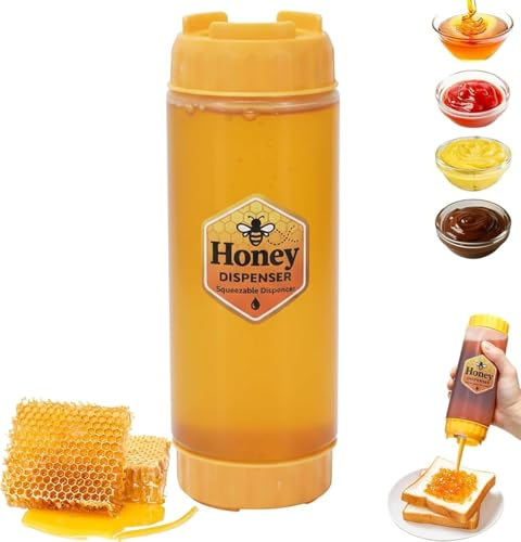 Punorric 1 Pack Honey Dispenser 500ml - Plastic Honey Squeeze Jar, Syrup Dispenser Refillable Plastic Bottles for Storing, Dispensing Syrup, Home Cooking & Catered Events