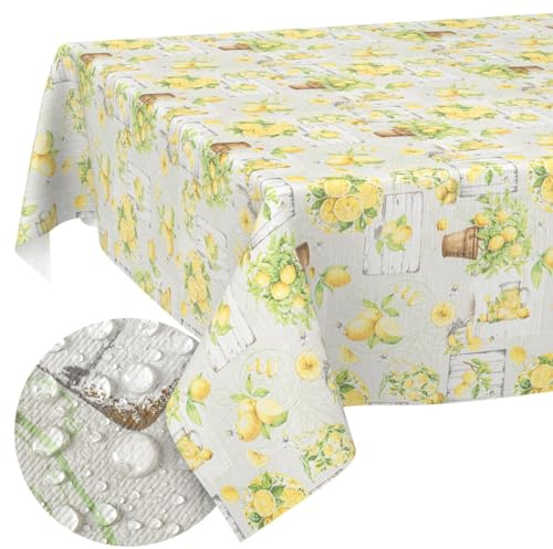 Vaxduk bordsduk tvättbar lättvårdad vattenavvisande lotuseffekt utomhus citron vaxduk trädgårdsbord citroner 90 x 130 cm skärkant