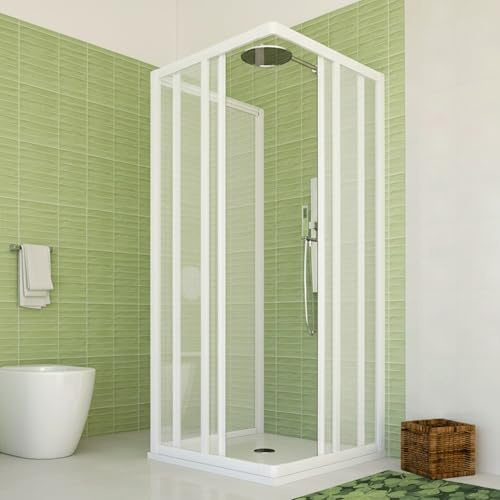 Box Doccia Trifoglio PVC 80x100x70cm Pannelli Acrilico Semitrasparente Effetto Goccia, 3 Lati con Ante Scorrevoli, Chiusura Magnetica Reversibile Installazione Facile