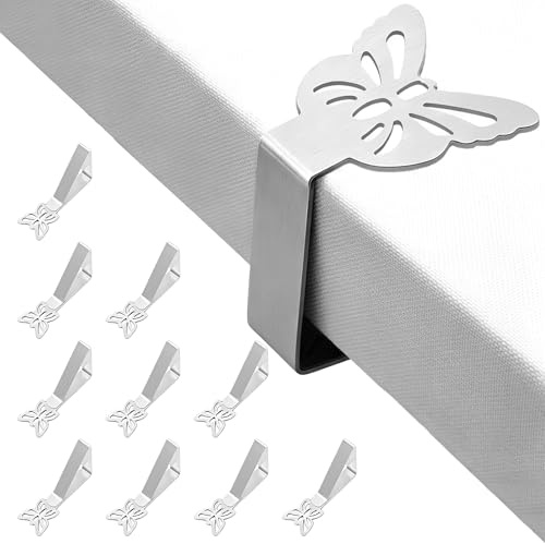 Tischtuchklammern Edelstahl 10 Stück - Tischdeckenklammern Schmetterling für Dicke Tische, Tischdeckenhalter Draußen für Gartentisch, Balkon & Gastronomie, Rutschfeste Tischdecken Clips Set