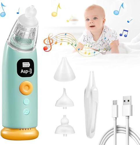 Aspiratore Nasale Elettrico per Neonati, 3 Livelli di Aspirazione, Punta in Silicio Morbida, Silenzioso, Antiritorno, Luci LED e Musica Rilassante,Aspirazione Sicura 25–60 kPa per Bambini e Neonati