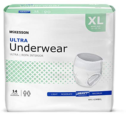 McKesson Ultra Adult Incontinence Underwear, [56 Count], Heavy Absorbency, XL, 58-68 in. Unisex Bladder Leak Protection, Pull-On Style with Tear-Away Sides, Postpartum and Incontinence Support
