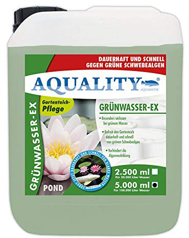 AQUALITY Gartenteich Grünwasser-EX (Besonders wirksam bei grünem Wasser, dauerhaft und schnell, grüne Schwebealgen, verhindert die Algenneubildung), Inhalt:5 Liter