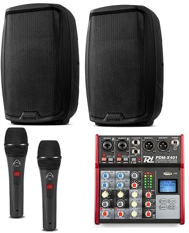 KARAOKE BUNDLE 804 mixer + coppia diffusori + 2 microfoni + cavi kit set per karaoke