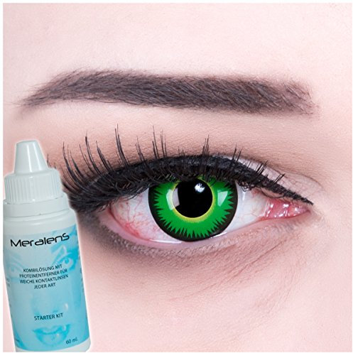 Farbige grüne Twilight Crazy Fun Kontaktlinsen crazy contact lenses Green Werewolf perfekt zu Fasching, Karneval und Halloween 1 Paar. Mit gratis Linsenbehälter + 60ml Pflegemittel