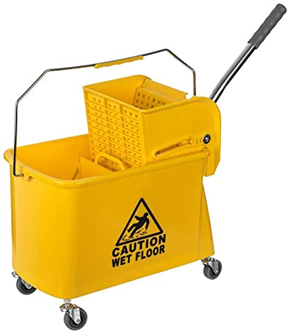 Curvaso Floor Cleaning Large 20 Litre Kentucky Mop Bucket and Wringer System with Wheels Carrying Handle Strong and Durable for Commercial Use Yellow