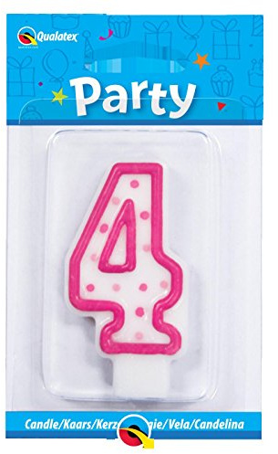 Qualatex Pink Polka Dots Number 4/Age 4 Shaped Birthday Cake Candle