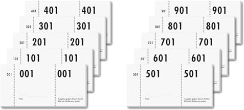 Sigel Nummernblock 1000 Bons fortlaufend nummeriert 10,5 x 5 cm | GN110, 10 Blöcke, Nummernfolge 1-1000 aus nachhaltigem Papier, Farbauswahl nicht möglich