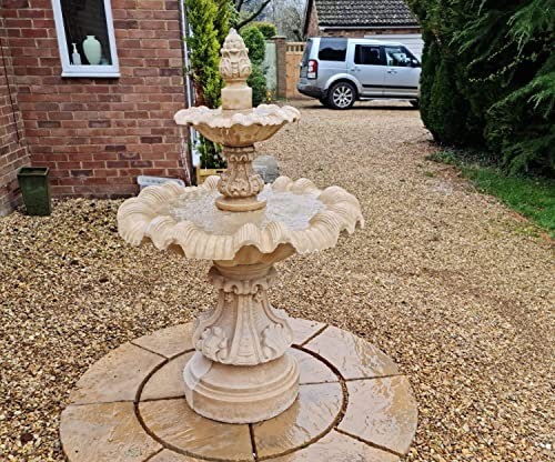 stone garden water fountain, Ornate 2 tiered fountain self contained outdoor ornate water feature