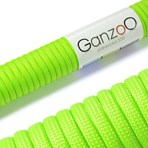 Ganzoo paracord 550 typ 3 rep, neongrönt 4 mm snöre 30 m, 7 innersträngar i kärnan, nylon och polyester, för hundkoppel, armband, halsband, camping, fiske, survival och utomhusaktiviteter