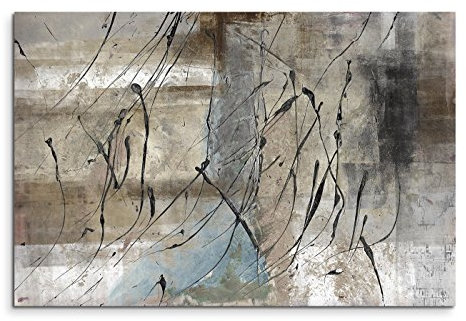 120x80cm Leinwandbild Leinwanddruck Kunstdruck Wandbild grau beige schwarz Striche