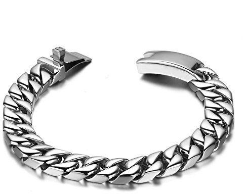 JewelryWe Schmuck Armband Herren Damen Edelstahl Panzerkette Armkette Biker Link Handgelenk Armreif, Farbe Silber/Schwarz