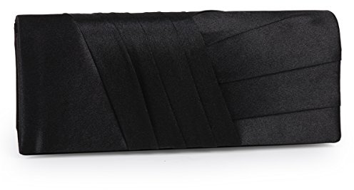 Damara Schräge Falten Satin Elegant Party Hochzeit Abendtasche Kettentasche Schultertasche, Schwarz