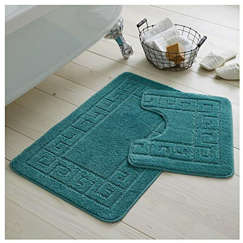 Tapis de bain set 2 pc anti - dérapant caoutchouc piédestal tapis salle de bain wc grec tapis neuf - Sarcelle Sombre