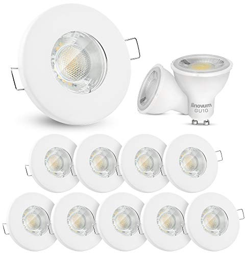 linovum 10x LED Einbaustrahler Set 2W flach IP65 weiß mit Wasserschutz für Bad, Dusche, Außen inkl. GU10 LED Lampe warmweiß
