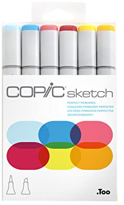 COPIC Sketch Set Perfect Primaries, 6 Twin Marker mit einer mittelbreiten und einer Brush-Spitze
