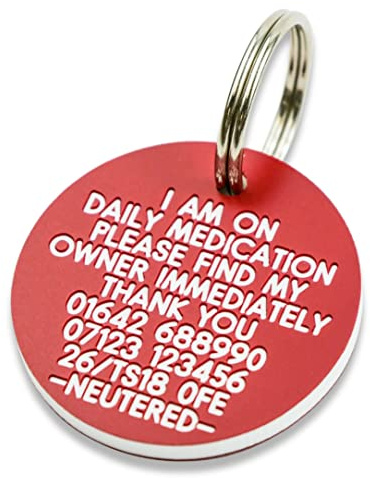 Engraved Dog tag, Deeply Engraved, red Plastic 33mm Circular Dog tag