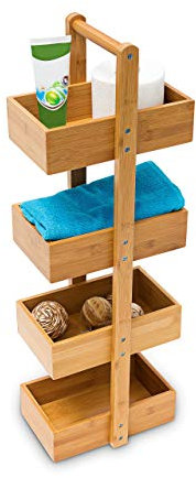Relaxdays Bambus Badregal H x B x T: 75 x 25 x 18 cm Praktisches Badezimmerregal als Ablageständer mit 4 Körben als Bambus-Butler Korbregal aus natürlichem Holz für Badezimmer und Feuchträume, natur