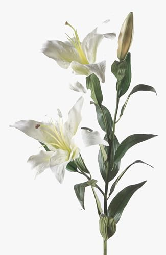 artplants.de Künstliche Lilie, 2 Blüten, weiß, 95cm, Ø 15cm - Kunstblume