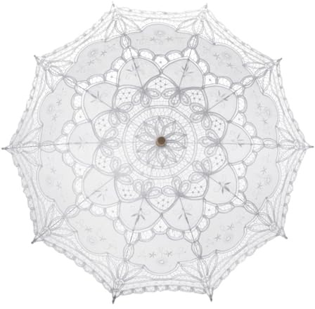 TopTie Vintage White Lace Parasol, Wedding Bridal Umbrella, Photograph Parasol, Party Decorations Supplies