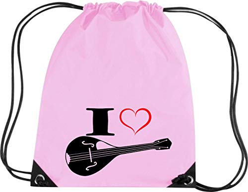 Shirtstown Premium Gymsac Musique I Love Mandoline, Rosa